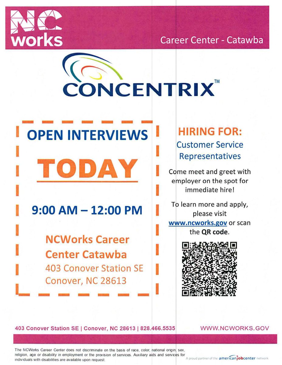Concentrix is having a Recruitment Event TODAY. #NCWorks #westernpiedmontworks
