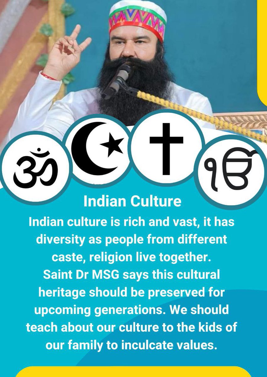 Indian culture is a great example of social harmony and religious tolerance.People of different religions live together and family harmony is the identity of our culture. Dr. MSG is its conductor.#IndianCulture #OurCultureOurPride #भारतीय_संस्कृति @DSSNewsUpdates @Gurmeetramrahim