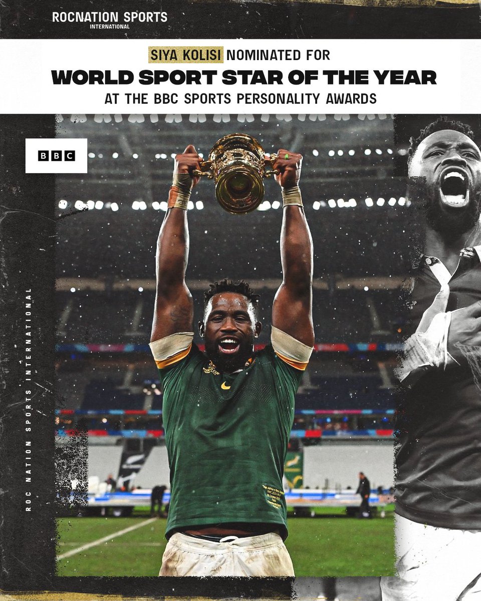 Roc Nation Sports International (@rocnationsi) on Twitter photo Congratulations to <a href="/SiyaKolisi/">Siya Kolisi</a> on being nominated for the prestigious World Sport Star of the Year Award by the BBC 🌟 Congratulations to <a href="/SiyaKolisi/">Siya Kolisi</a> on being nominated for the prestigious World Sport Star of the Year Award by the BBC 🌟