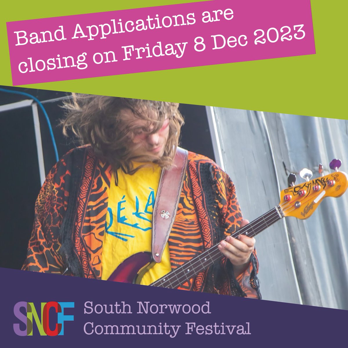 Applications to perform at SNCFest2024 are closing this Friday so if you want the chance to play at the festival, please apply before then, using the link on the webpage sncfest.org/get-involved.h….. #SouthNorwoodCommunityFestival #SNCFest #MusicFestival #SouthNorwood #Croydon #SE25