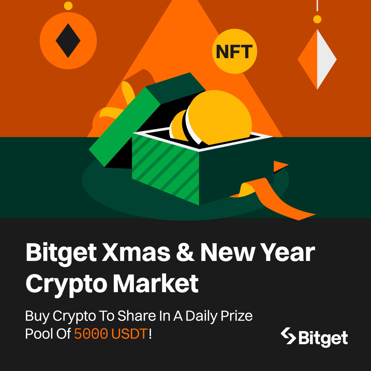 🎉 #Bitget Xmas & New Year Crypto Market 🎁 Buy crypto to share in a daily  prize pool of 5000 USDT! 👇 Join here: https://t.co/exDWeTvMBY