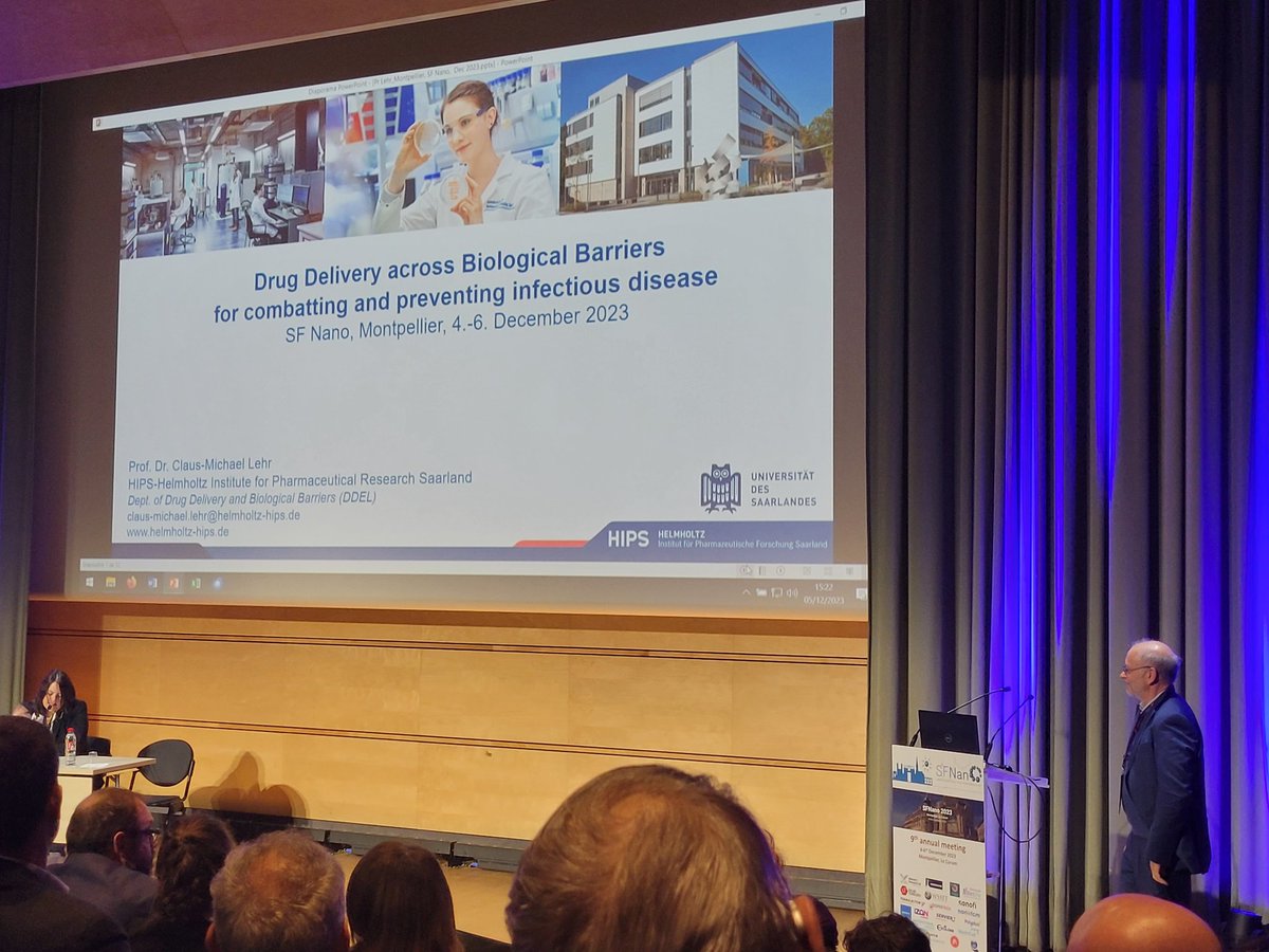 Very inspiring lecture by Claus-Michael Lehr <a href="/Helmholtz_HIPS/">Antibiotikaforschung (inaktiv)</a> on complex 3D cell culture models to mimic barriers (skin, lungs) for the study of drug delivery of #nanomedicines for the treatment of #infectious #diseases. 2023 <a href="/SFNano_official/">SFNano</a> meeting.
