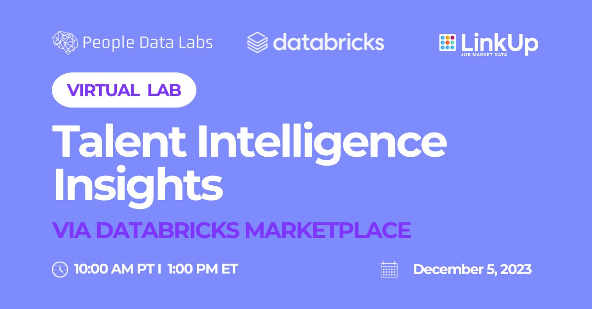 Final call to register! ⏰ Join us today at for a Virtual Lab on Talent Intelligence Insights with our friends at @DataBricks and @PeopleDataLabs. 🎟️ Secure your spot now!  hubs.la/Q02byGRC0

#peopleanalytics #FutureofHR #HRStrategy #HR