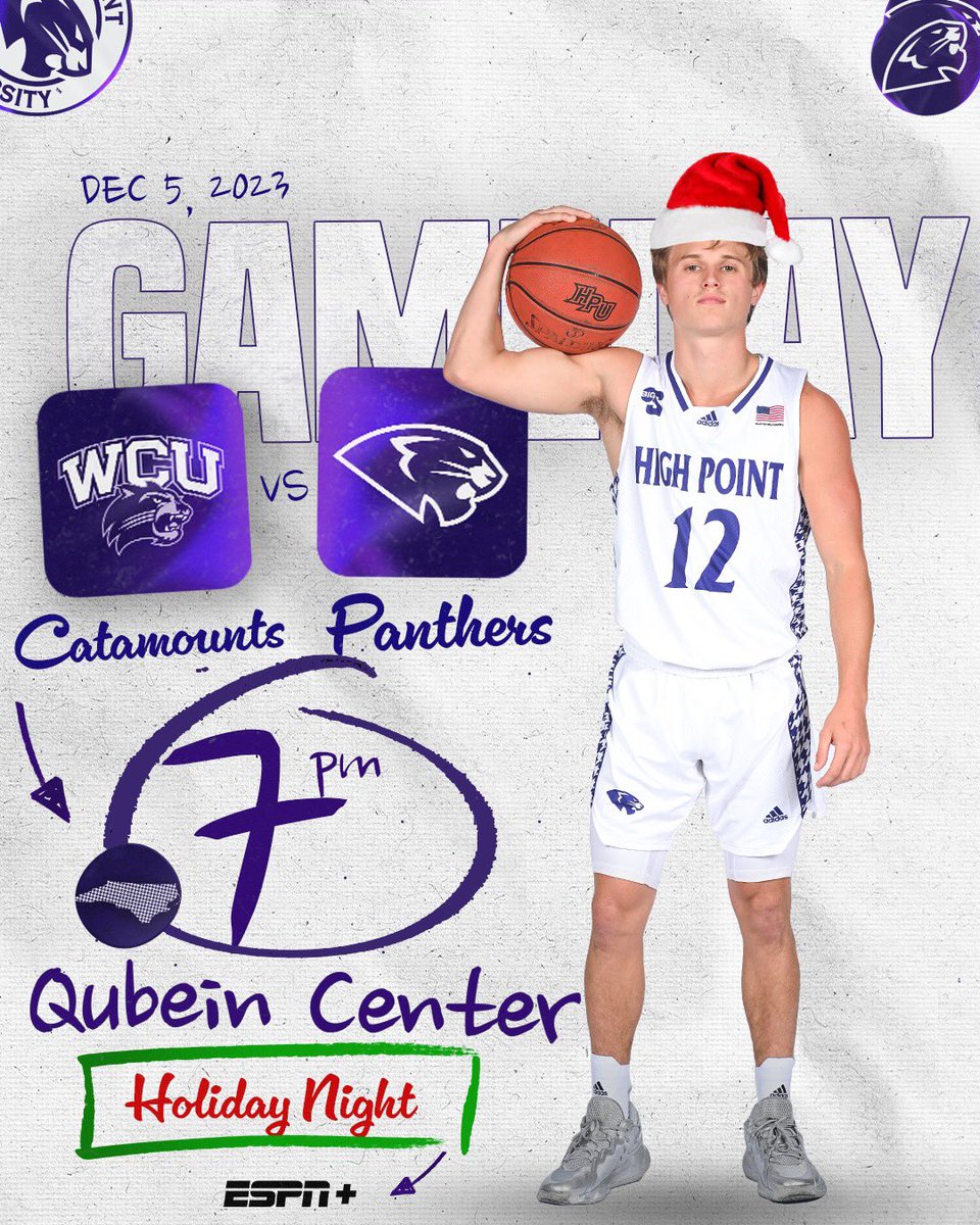 HPUMBB's tweet photo. Holiday Night ๐
๐ Western Carolina
๐ 7:00 PM
๐ High Point, N.C.
๐ https://t.co/PJwGKMoSss
๐ป https://t.co/mkFqxcbHKR
๐ฅ https://t.co/TgkCItqclb
#GoHPU https://t.co/CgPEYtrjJd
