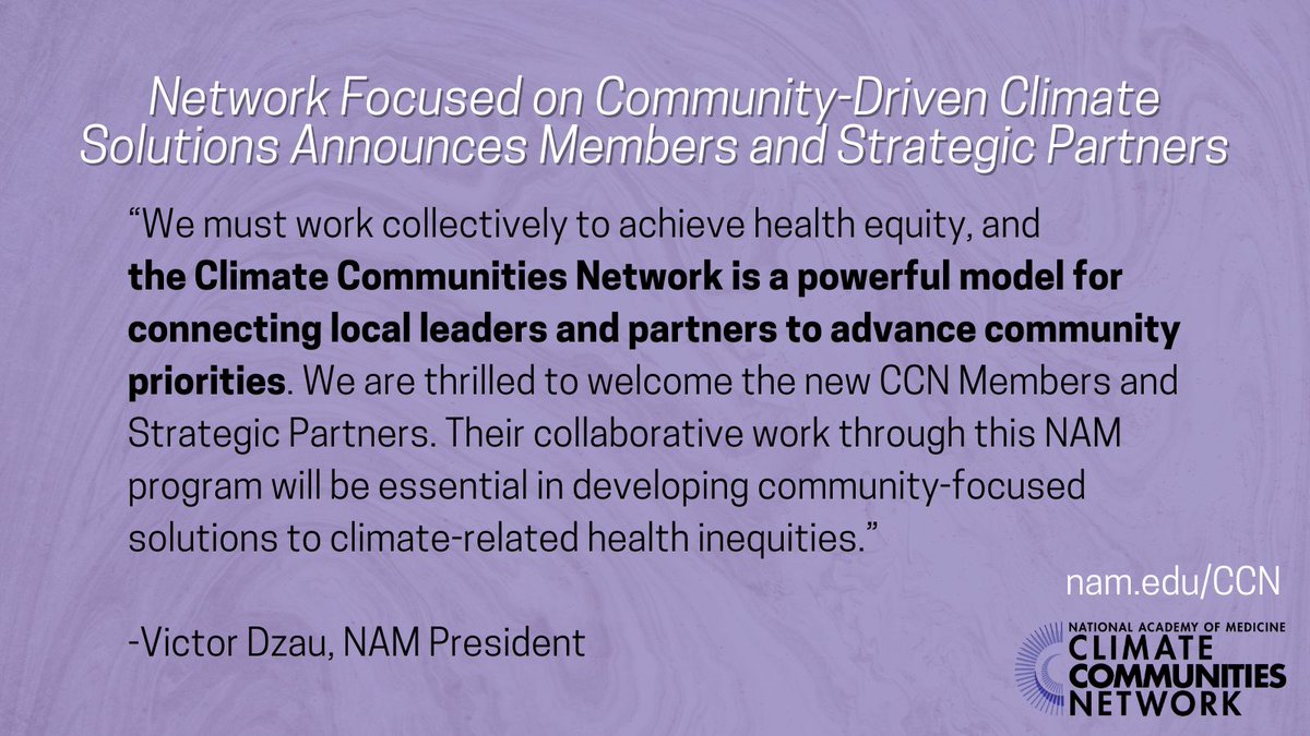 NAM's Climate Communities Network will be a platform for communities disproportionately impacted by climate change to co-design solutions to climate-related health inequities. See the Network’s new Members & Strategic Partners: bit.ly/3FXX8OE #ClimateActionforHealth