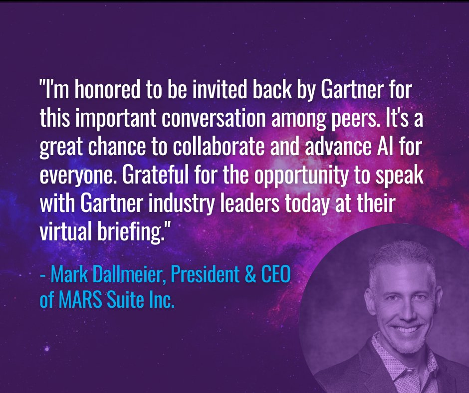 "I'm honored to be invited back by <a href="/Gartner_inc/">Gartner</a> for this important conversation among peers. It's a great chance to collaborate and advance AI for everyone. Grateful for the opportunity to speak with Gartner industry leaders today at their virtual briefing."
- Mark Dallmeier