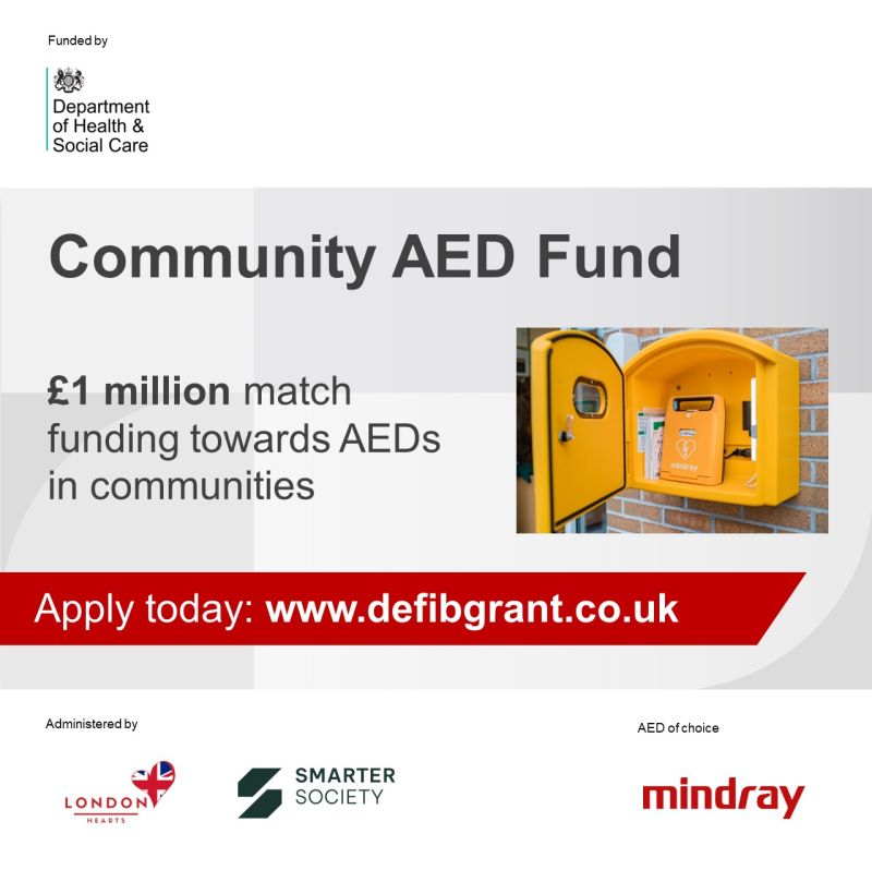 MindrayUK's tweet image. Did you know Mindray is part of the Department of Health and Social Care's new Community Automated External Defibrillator (AEDs) Fund?
The fund aims to improve AED coverage in the UK. Find out more: defibgrant.co.uk
#AED #defibrillation #restartaheart #CPR