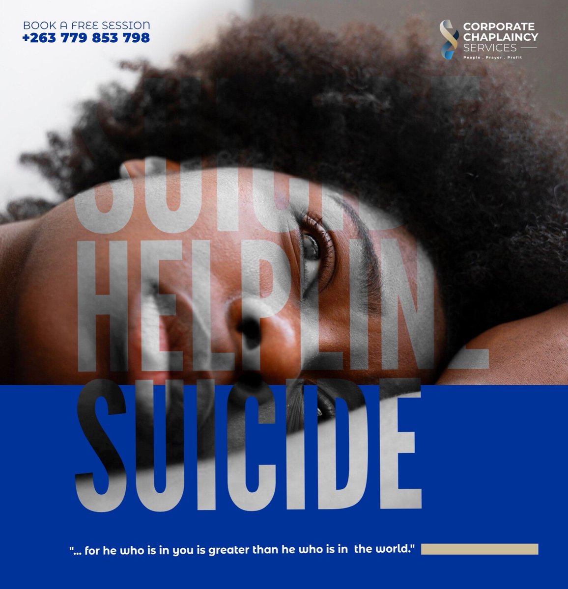 CCSZim's tweet photo. #Suicide #Help ...for He who is in you is greater than he who is in the world. #Zimbabwe https://t.co/8QDjQwEgx0