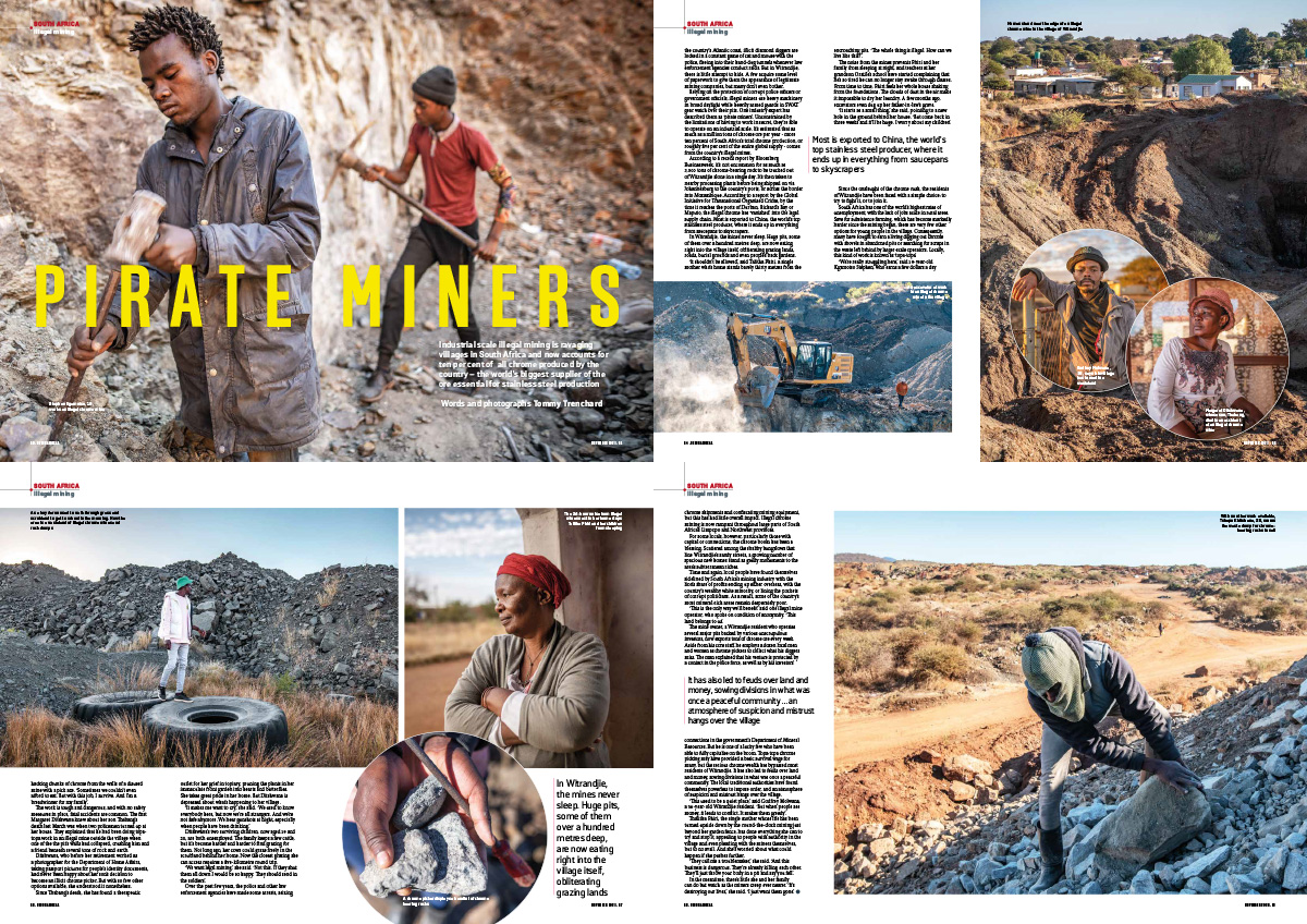Tommy Trenchard’s story about the huge increase in illegal chrome mining in South Africa to supply the global steel industry, has been published in Geographical Magazine in the UK. The full story can be seen on Panos' website: bit.ly/46ITR0y