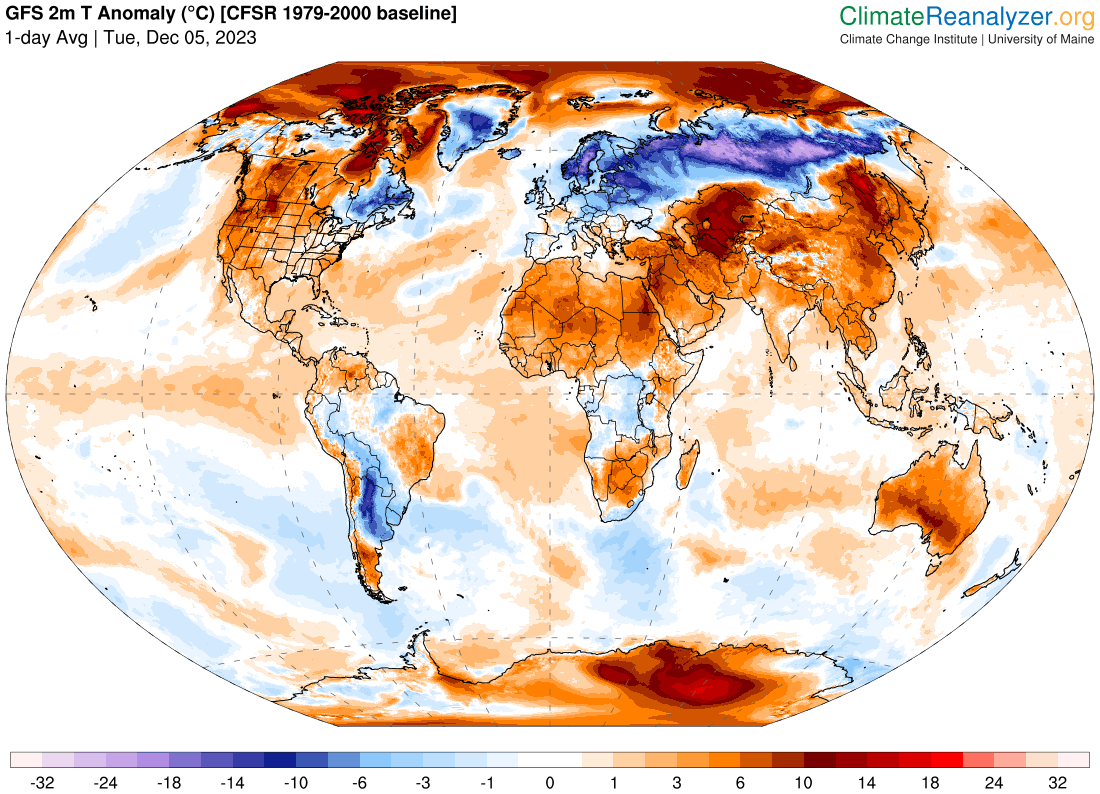 Actuellement l'on fait un focus sur la masse d'air froid bien consistante qui s'est installée de la Scandinavie à la Sibérie, mais ça ne fait pas oublier malheureusement les anomalies chaudes très importantes sur les pôles, l'Asie Centrale et du sud-ouest, le nord de l'Afrique,