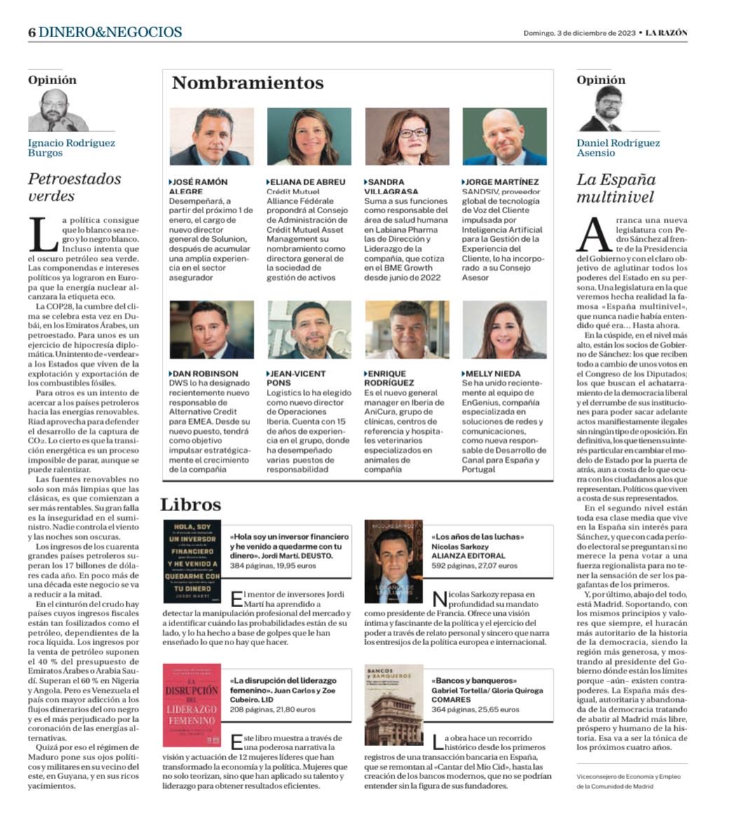 ⁦<a href="/larazon_es/">La Razón</a>⁩ del pasado domingo se hace eco de LA DISRUPCIÓN DEL LIDERAZGO FEMENINO ⁦<a href="/ZoeCubeiro/">Zoe Cubeiro Alcalde</a>⁩