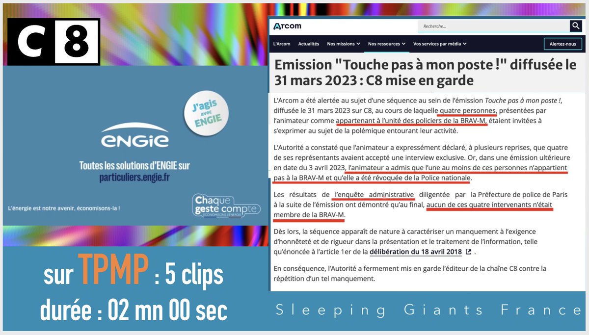 slpng_giants_fr's tweet photo. Sur #TPMP hier soir, @EngieGroup/@EngiePartFR, votre pub a financé le tapis rouge à Marion Maréchal Le Pen : elle y a exposé ses fantasmes de déportation forcée et d'arrestations arbitraires. Cette émission n'est pas seulement abjecte, elle est dangereuse.
Qu'allez-vous faire ? https://t.co/5QUL9j3WNW