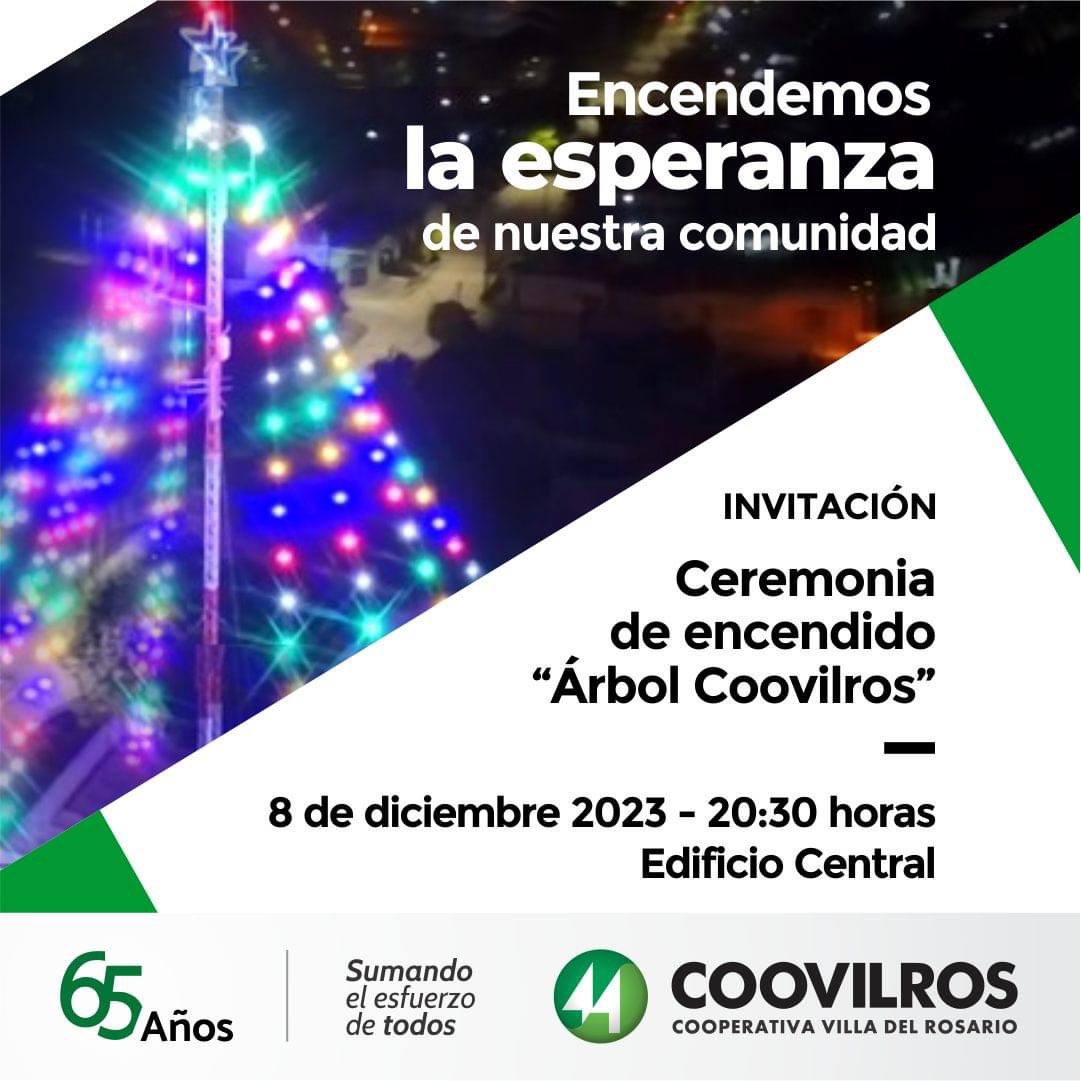 ¡🎄✨ ¡Está llegando el momento más esperado del año en Coovilros! Únete a nosotros en la puesta en marcha del tradicional Árbol Cooperativo. 🌟🎉
📅 Fecha: [8 de diciembre]
🕕 Hora: [20:30 horas]
📍 Lugar: [sede central Coovilros]