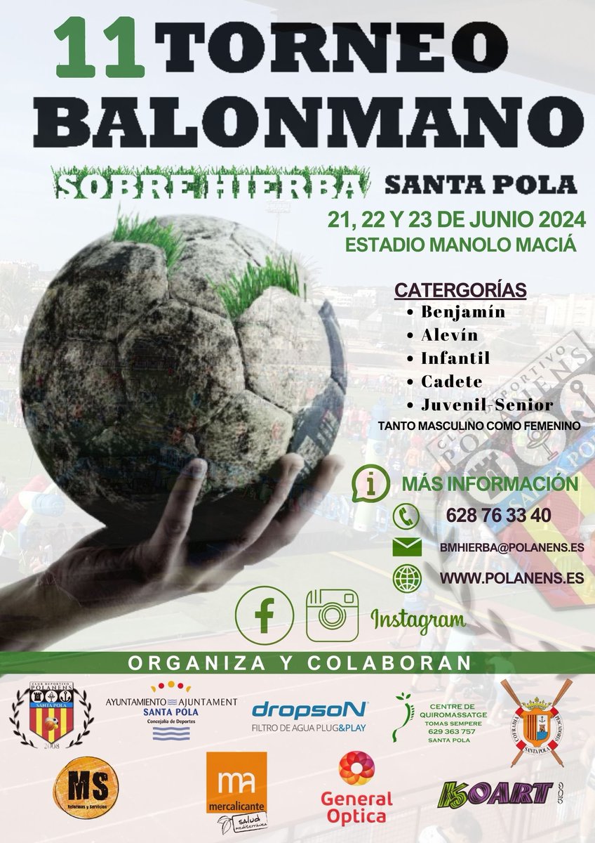 𝟏𝟏 𝐄𝐝𝐢𝐜𝐢𝐨́𝐧 𝐓𝐨𝐫𝐧𝐞𝐨 𝐈𝐧𝐭. 𝐁𝐚𝐥𝐨𝐧𝐦𝐚𝐧𝐨 𝐇𝐢𝐞𝐫𝐛𝐚 𝐒𝐚𝐧𝐭𝐚 𝐏𝐨𝐥𝐚

📆 21, 22 y 23 de junio 2024
📍 Estadio Manolo Maciá
🌍 🇪🇦 Santa Pola (Alicante)
ℹ️ Más información en el enlace 👇polanens.es/2023/12/11-tor…

<a href="/AytoSantaPola/">Ayuntamiento de Santa Pola</a>