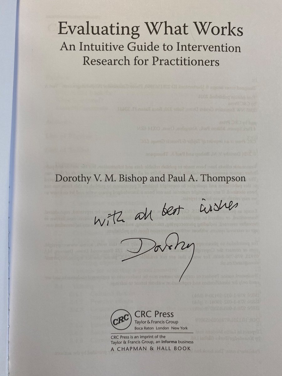 Dr Lucy Hughes SLT (@hughes_slt) on Twitter photo Thank you so much for my signed copy of your latest masterpiece <a href="/deevybee/">Dorothy Bishop</a>. We have already used this for planning training <a href="/MHResTrain/">Moor House Research & Training Institute</a> and would highly recommend to all clinicians who are interested in research. Thank you so much for my signed copy of your latest masterpiece <a href="/deevybee/">Dorothy Bishop</a>. We have already used this for planning training <a href="/MHResTrain/">Moor House Research & Training Institute</a> and would highly recommend to all clinicians who are interested in research.