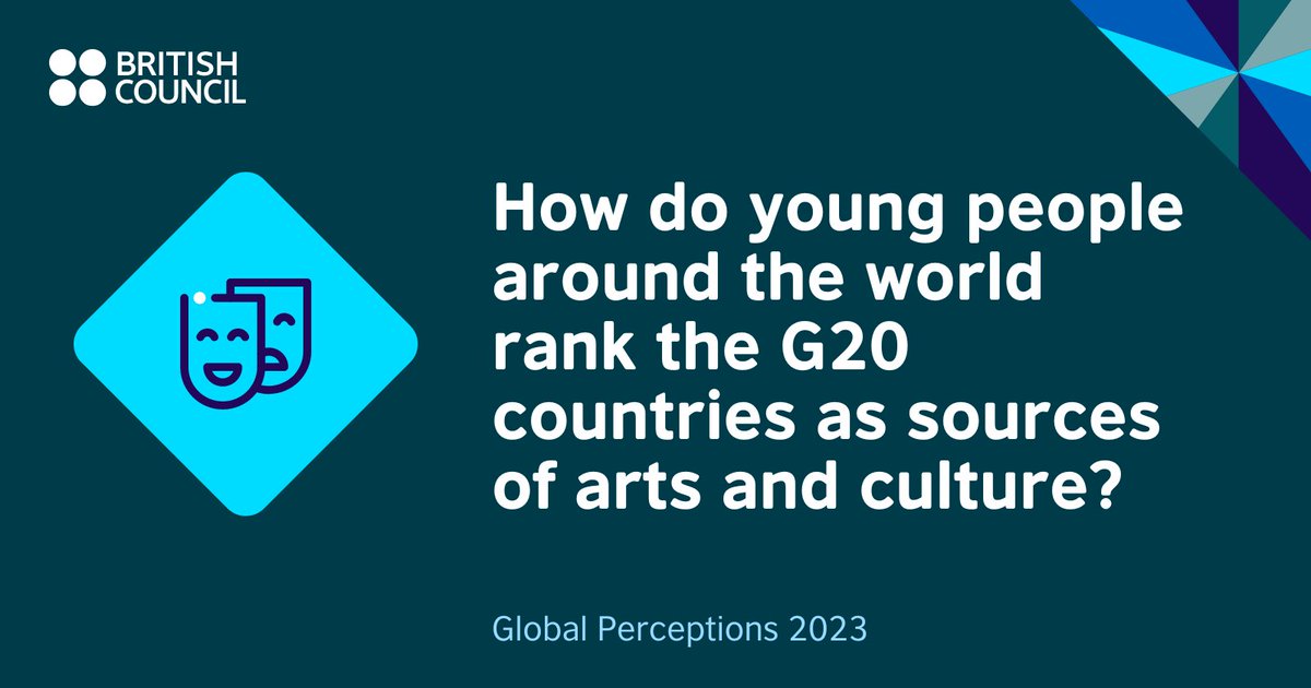 BritishArts's tweet image. How do young people around the world rank the G20 group of nations as sources of arts and culture? 🎨🎭

💡 Our #GlobalPerceptions 2023 research offers insights on how 18-34 year olds see the UK and the world.

Read the report:
▶️bit.ly/3uBTCan