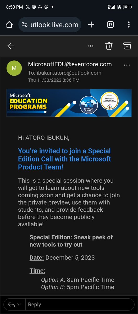 This evening, I'll be excited to join the Microsoft  Dev. team this eve to explore soon-to-be released educational products and apps. Perform tests and provide honest feedback.

A rare privilege I don't take for granted! see you guyz in the evening.

#ProductTester