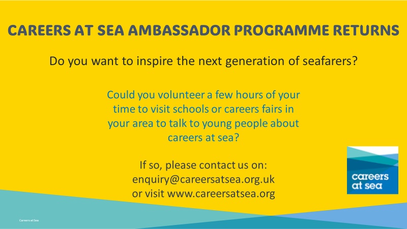 Today is #InternationalVolunteerDay and what better way to celebrate than by relaunching the Careers at Sea Ambassador programme 🎉 We are on a mission to get back into schools and promote the Merchant Navy. Join us by signing up here: careersatsea.org/ambassadors/lo… #CareersatSea