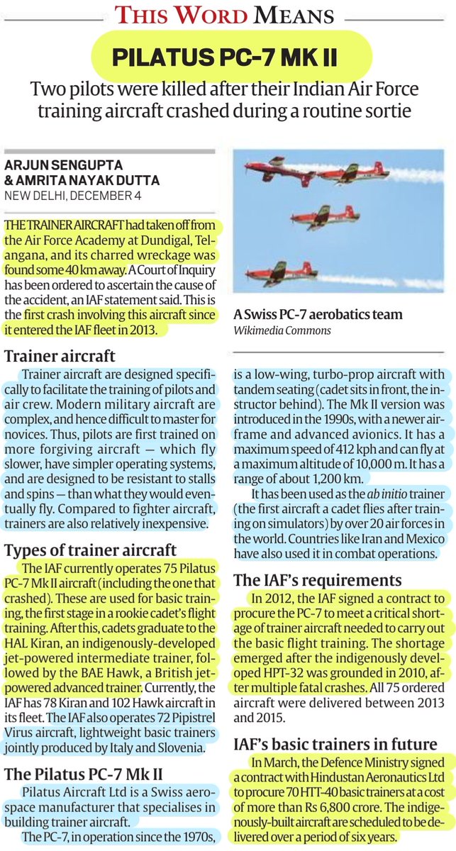 'Pilot Trainer Aircraft-Crash'

'Pilatus PC-7 MK II'
: Details

#trainer #Aircraft #crash 
#Pilot #Training 
#PilatusPC7 #HALkiran #BAEhawk #HTT40
#HAL #MinistryOfDefence

#UPSC 

Source: IE