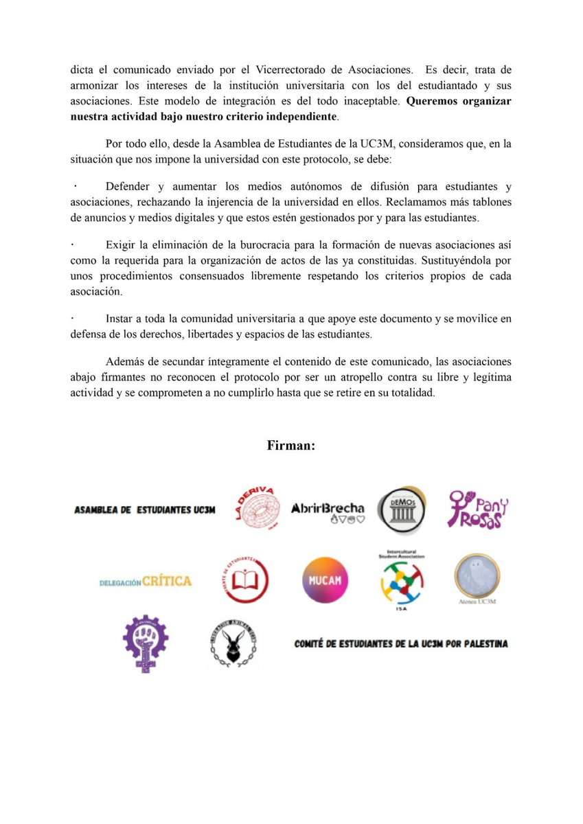 abrirbrechauc3m's tweet photo. ⚠️La UC3M trata de censurar a las asociaciones con su nuevo protocolo de difusión.

Las estudiantes decimos no al retroceso en derechos básicos de asociación y libertad de expresión❤‍🔥✊🏽 https://t.co/Mji7CjqdZG