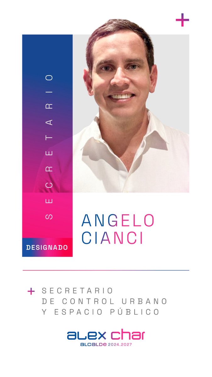 AlejandroChar's tweet photo. ¡Seguimos conformando nuestro equipo!

Angelo Cianci seguirá al frente de la Secretaría de Control Urbano y Espacio Público de Barranquilla. Es un gran profesional, y durante varios años nos ha acompañado en los proyectos de recuperación del centro de la ciudad. Continuaremos dignificando a nuestros comerciantes y juntos avanzaremos en la transformación del centro histórico de Barranquilla bajo los principios de armonía, convivencia y respeto por el espacio público.