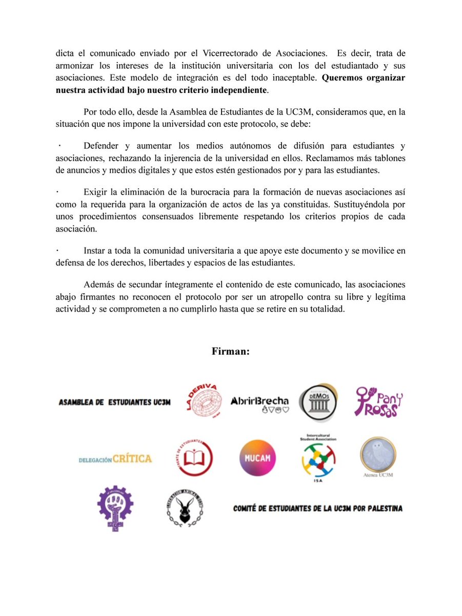 LibAnimalUC3M's tweet photo. 📣 Comunicado de la Asamblea de Estudiantes de la UC3M a la comunidad universitaria.

Las asociaciones reivindicamos nuestro espacio y autonomía. ❤️‍🔥 https://t.co/gYfQgJaujq