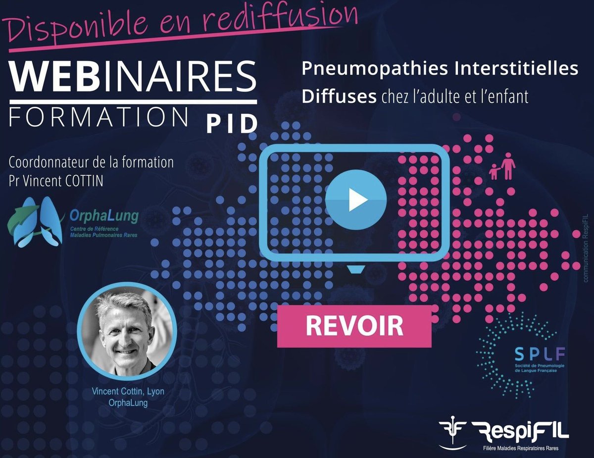 🎦 Vous avez manqué les webinaires des #PID chez l’adulte et l’enfant, qui se sont tenus en direct les 23 et 28/11❓ Ils sont désormais disponibles en replay 👉bitly.ws/34wax 🕵️Laissez-nous votre avis : bitly.ws/34vW4 🙏@OrphaLung @SPLF_SocPneumo