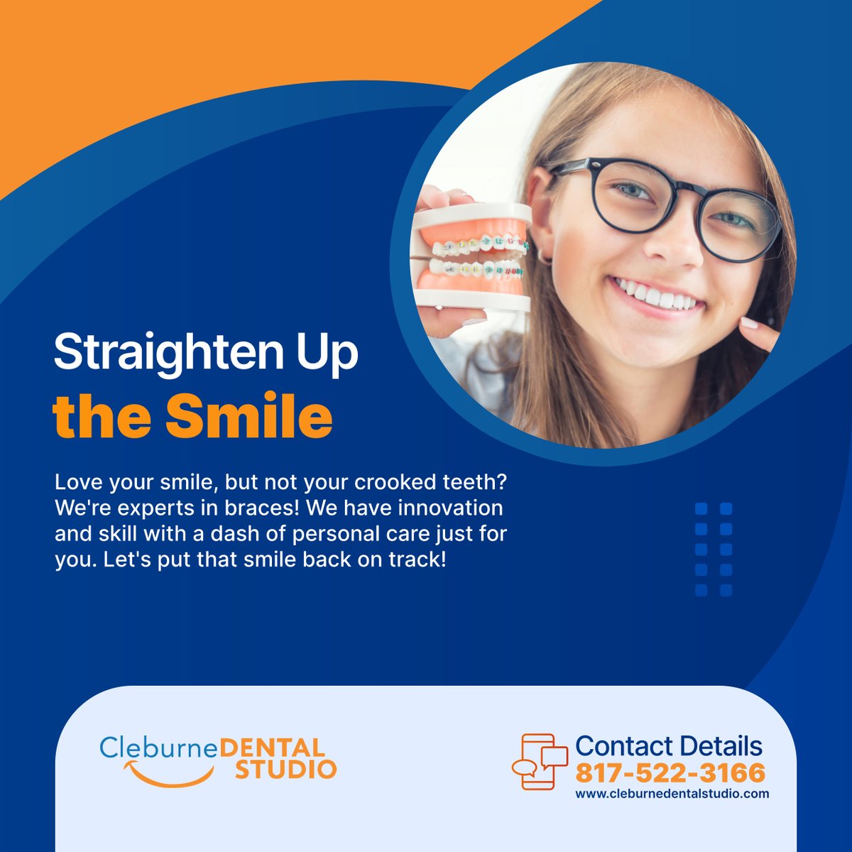 cleburnedntlstd's tweet image. Got crooked teeth that prevent your dazzling smile from shining? Our brace experts, backed by innovation and skill, offer personal care, ensuring your smile aligns perfectly.

#CleburneTX #DentalCare #BraceExperts