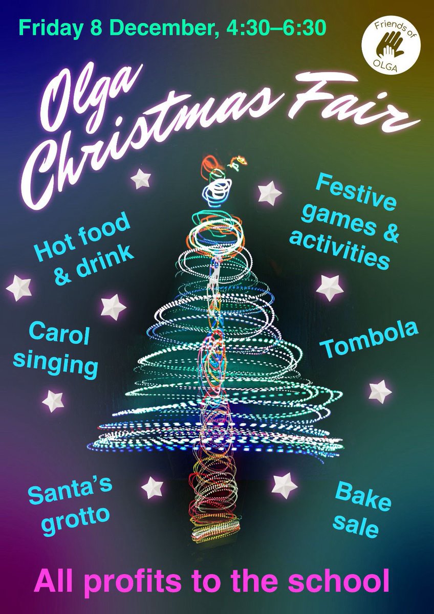 We are looking forward to some Christmassy fun in the playground on Friday. Wrap up warm &amp; join us for hot food &amp; drinks, games, grotto &amp; more! Don’t forget to drop off your cakes for the cake stall &amp; bottles for the tombola at the office on the day.  See you there! 🎄<a href="/NewsOlga1/">News Olga</a>