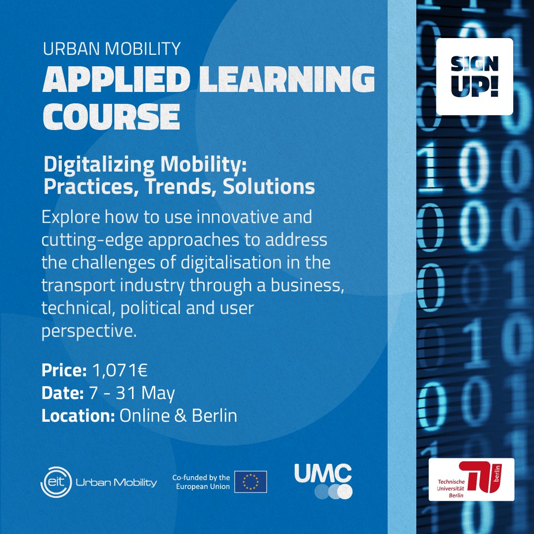 EITUrbanMob's tweet image. 🎄 Hello December! Treat yourself this festive season with our applied learning programme 'Digitalizing Mobility: Practices, Trends, Solutions', developed in partnership with @tuberlinacademy.

Sign up here! shorturl.at/ozJOP

#UrbanMobility #tuberlinacademy #tuberlin