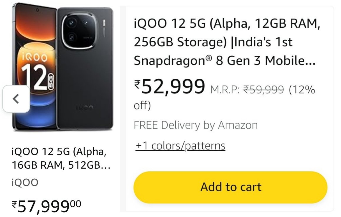 yabhishekhd's tweet photo. RIP iQOO 12 launch event 🥲

12GB+256GB ₹52,999
16GB+512GB ₹57,999 https://t.co/bPxVBvKhT2