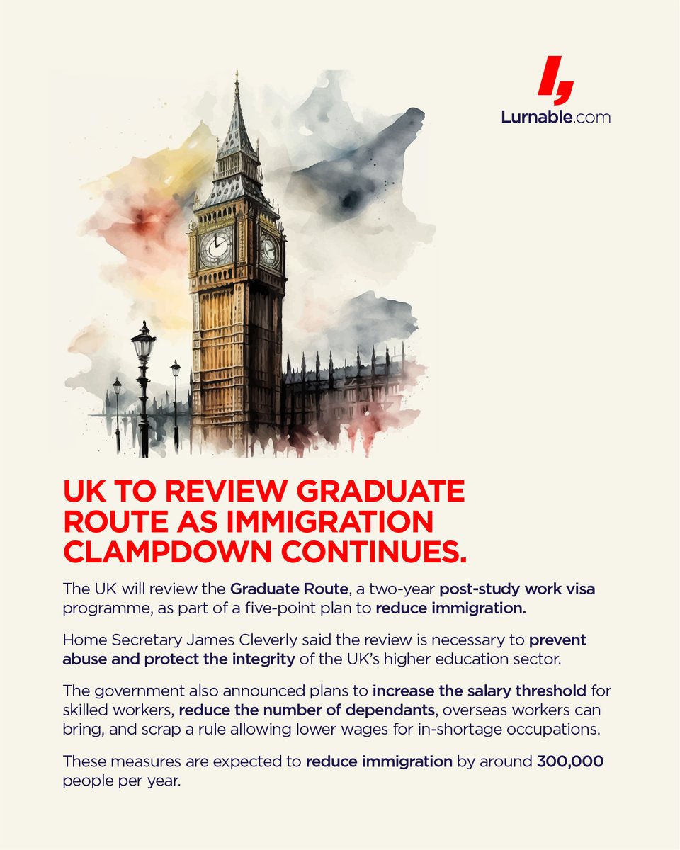 lurnableedu's tweet image. UK to Review Graduate Route as Immigration Clampdown Continues.

Stay ahead of the curve in education and career trends by visiting our website: lurnable.com

#uk #ukeducation #poststudyworkvisa #ukstudents #education #educationupdates
