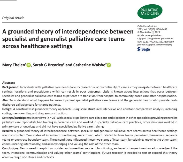 Proposed conditions that could improve continuity of care include knowing the other team; communicating intentionally; and acknowledging and valuing the role of the other team. #hpm #hapc #palliativecare buff.ly/3uQKM8u