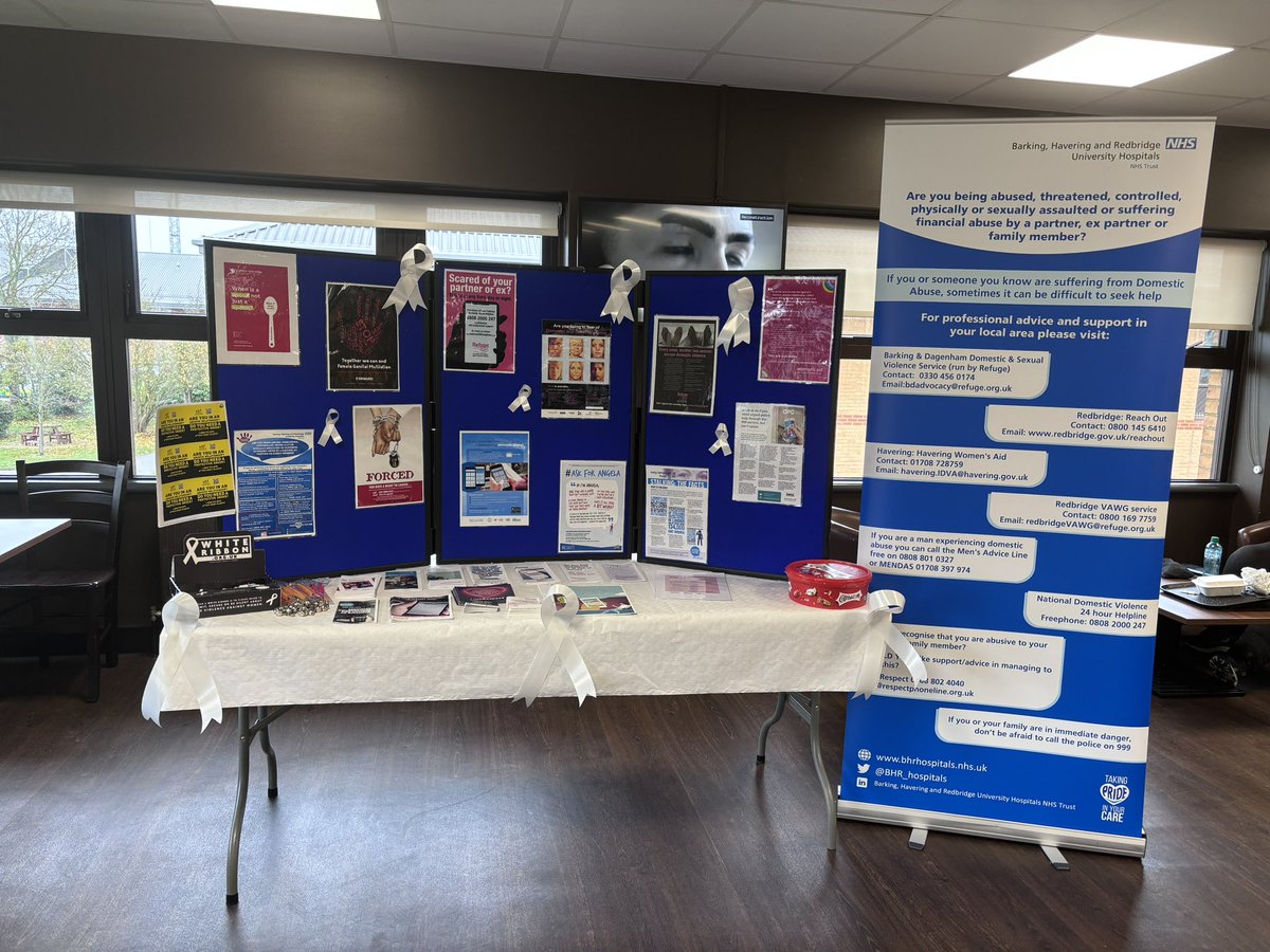 Our Domestic Abuse stall is set up ready to meet you at King George canteen between 12-14. We have an IDVA (Independent Domestic Violence Advocate) from Redbridge coming along so please come along to support. 1 in 3 women and 1 in 6 men are victims of domestic abuse.
