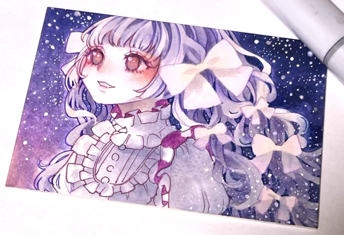ミニ原画完成しました久しぶりのコピックです╰(*'︶`*)╯#コピック #アナログ絵 #絵柄が好みって人がいればいいなぁ  #イラスト 