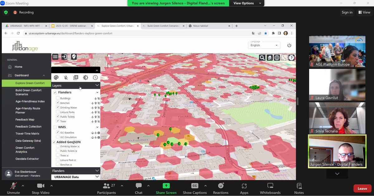 UrbanageH2020's tweet photo. The #Urbanage #digitaltwin solution in a live demo by Jurgen Silence of @digi_vlaanderen.

#smartcities #urbanplanning #smart #healthy #agefriendly #SHAFE @sirene_project https://t.co/GFogdMhNGp