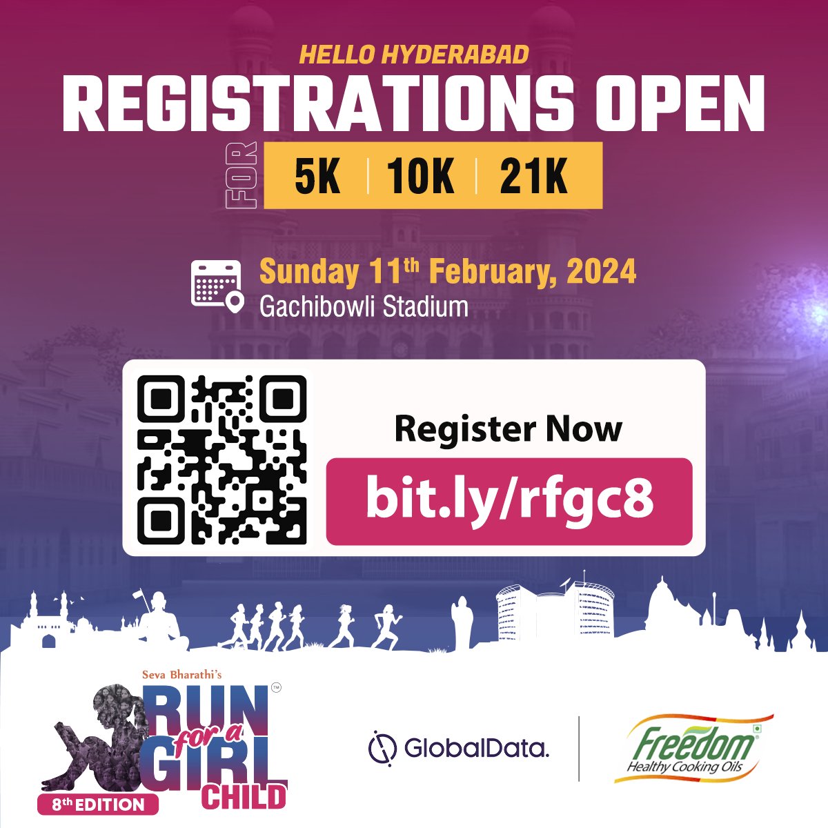 sevabharathitg's tweet photo. #SevaBharathi invites you to the 8th edition of Hyderabad's flagship #RunningEvent, #RunForAGirlChild. #Registrations are Open Now!
𝐁𝐨𝐨𝐤 𝐘𝐨𝐮𝐫 𝐒𝐥𝐨𝐭: 👉 https://t.co/YAFQGan6o3
#EmpoweringGirlChild #RFGC #RunForGirlChild #RegisterNow #LaceUpForChange #Marathon2K24 https://t.co/e6GeAMx5Jy