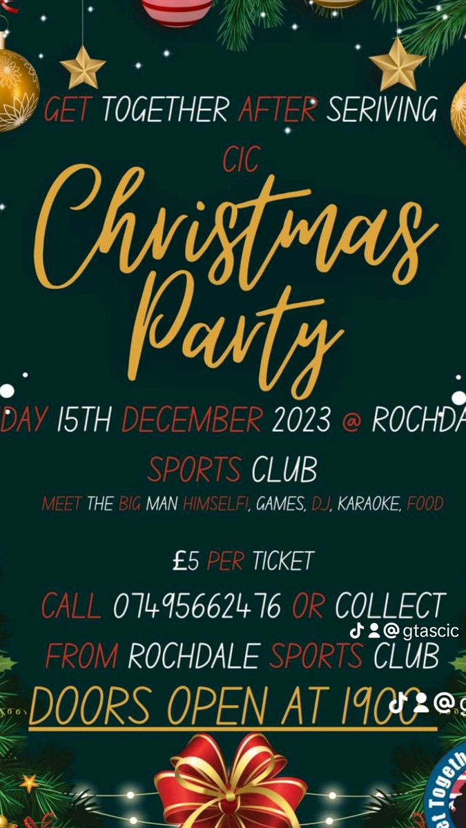 Get Together After Serving CIC (@gtascic) on Twitter photo ๐จ Hurry! We have nearly sold out! ๐จ
๐๐๏ธ Don't miss out on our GTAS Family Xmas Party! DJ, food, Santa!๐
Get your tickets now before they are gone! ๐๐
๐ฉ Click the link below for tickets and more information:
gtas.sumupstore.com/product/gtas-fโฆ
#GTASFamilyXmasParty #LimitedTickets ๐จ Hurry! We have nearly sold out! ๐จ
๐๐๏ธ Don't miss out on our GTAS Family Xmas Party! DJ, food, Santa!๐
Get your tickets now before they are gone! ๐๐
๐ฉ Click the link below for tickets and more information:
gtas.sumupstore.com/product/gtas-fโฆ
#GTASFamilyXmasParty #LimitedTickets