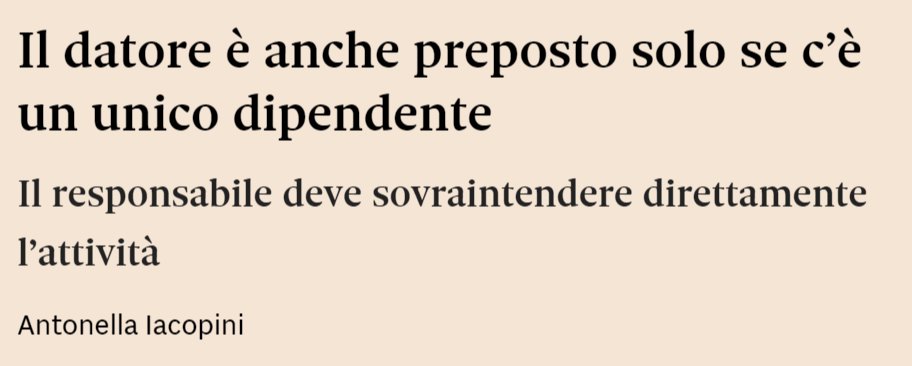 RubesTriva's tweet image. #Buonalettura

▪ "Il #datore è anche preposto solo se c’è un unico dipendente"

🔎 L’indicazione fornita dalla Commissione per gli interpelli in materia di salute e sicurezza del @MinLavoro, con l’interpello 5/2023.

👉 Per saperne di più: lavoro.gov.it/documenti-e-no…