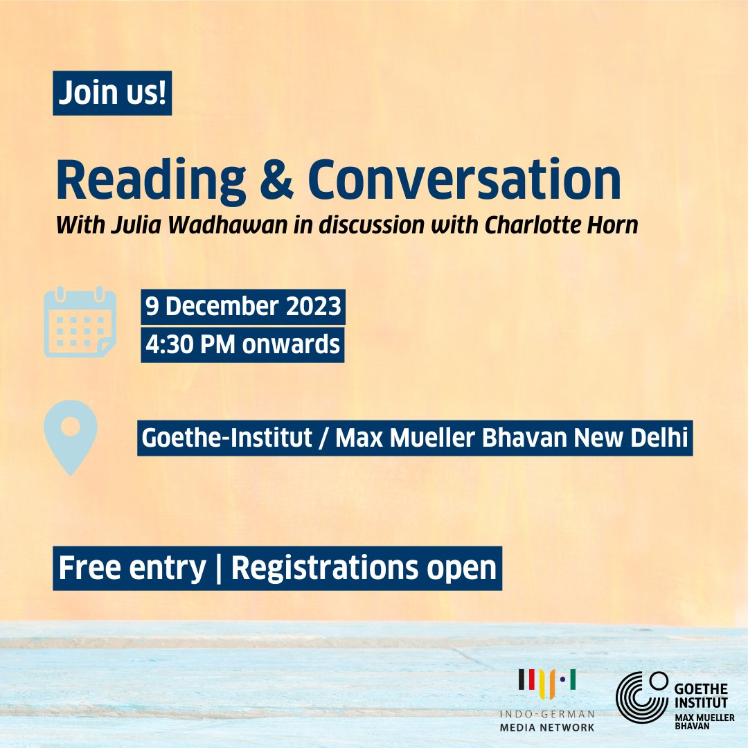 Dive into literature! Join <a href="/JuliaAnjuli/">Julia Wadhawan</a>,  author of "Sag mir nicht, wer ich bin," in conversation with <a href="/_charlottehorn/">Charlotte Horn</a>, ARD German Radio Correspondent @ Max Mueller Bhavan on Dec 9. Free entry! Organized together with Indo-German Media Network. Register🔗: bit.ly/readingwithjul…