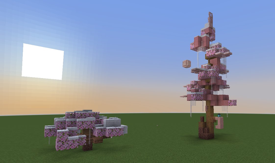 LordFinn_'s tweet photo. Prototypes d'arbres inspirés par Chopper et son drapeau pirate, pour habiter notre île de Noël pour le concours de build sur @MineBerryV2 

Le plus dur c'est la restriction dans les matériaux, il nous faut du farmable ou pas chère. Je pense avoir un compromis pas mal. 🌸 https://t.co/0OrRiX1xYp