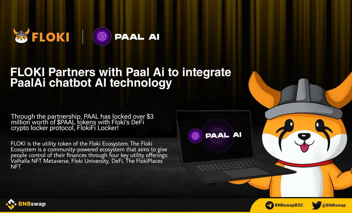 📢 <a href="/RealFlokiInu/">Floki</a> $FLOKI announced a partnership with <a href="/PaalMind/">PAAL AI 🧠🤖</a> to integrate #PaalAi chatbot AI technology!

Through the partnership, #PAAL has locked over $3 million worth of $PAAL tokens with #Floki's DeFi crypto locker protocol, <a href="/FlokiFi/">FlokiFi</a> Locker!

#Floki #Crypto #Memecoin $BNB
