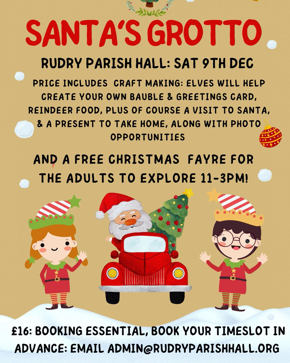 Rudry Christmas Fayre this Saturday. Still some tickets left to see Father Christmas! Looking forward to seeing you there! 😀  #santasgrotto #fatherchristmas