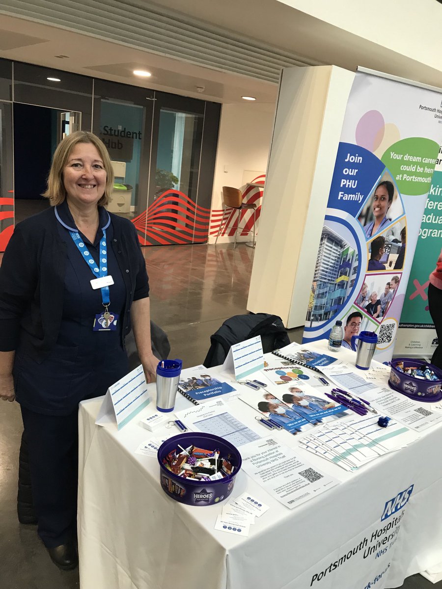 All set up and ready for the Solent Uni careers fair. Waiting to meet amazing students who will hopefully join us at PHU when they qualify ⁦@LizRix_PHU⁩ ⁦@SueWierzbicki⁩ ⁦@fjw2810⁩