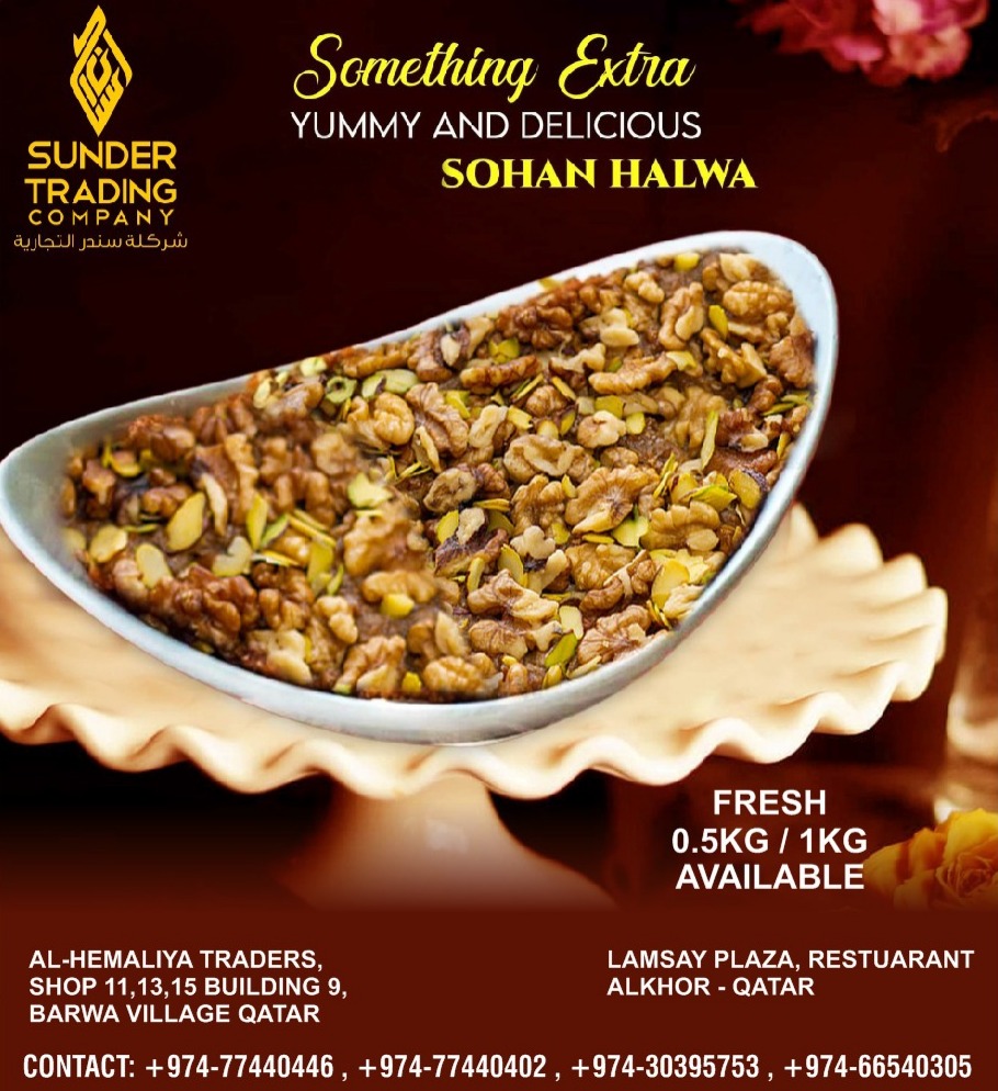 SunderCompany's tweet photo. Grab your Sohan Halwa boxes now before anyone else.

Available at:

𝟭. 𝗔𝗹-𝗛𝗲𝗺𝗮𝗹𝗶𝘆𝗮 𝗦𝘂𝗽𝗲𝗿 𝗠𝗮𝗿𝘁.
    𝗕𝗮𝗿𝘄𝗮 𝗩𝗶𝗹𝗹𝗮𝗴𝗲

𝟮. 𝗟𝗮𝗺𝘀𝗮𝘆 𝗣𝗹𝗮𝘇𝗮 𝗥𝗲𝘀𝘁𝗮𝘂𝗿𝗮𝗻𝘁.
    𝗔𝗹 𝗞𝗵𝗼𝗿

𝗙𝗼𝗿 𝗗𝗲𝘁𝗮𝗶𝗹𝘀, 𝗰𝗼𝗻𝘁𝗮𝗰𝘁 𝘂𝘀:

☎️ +974 6654 0305 https://t.co/5VpnbmqTBP