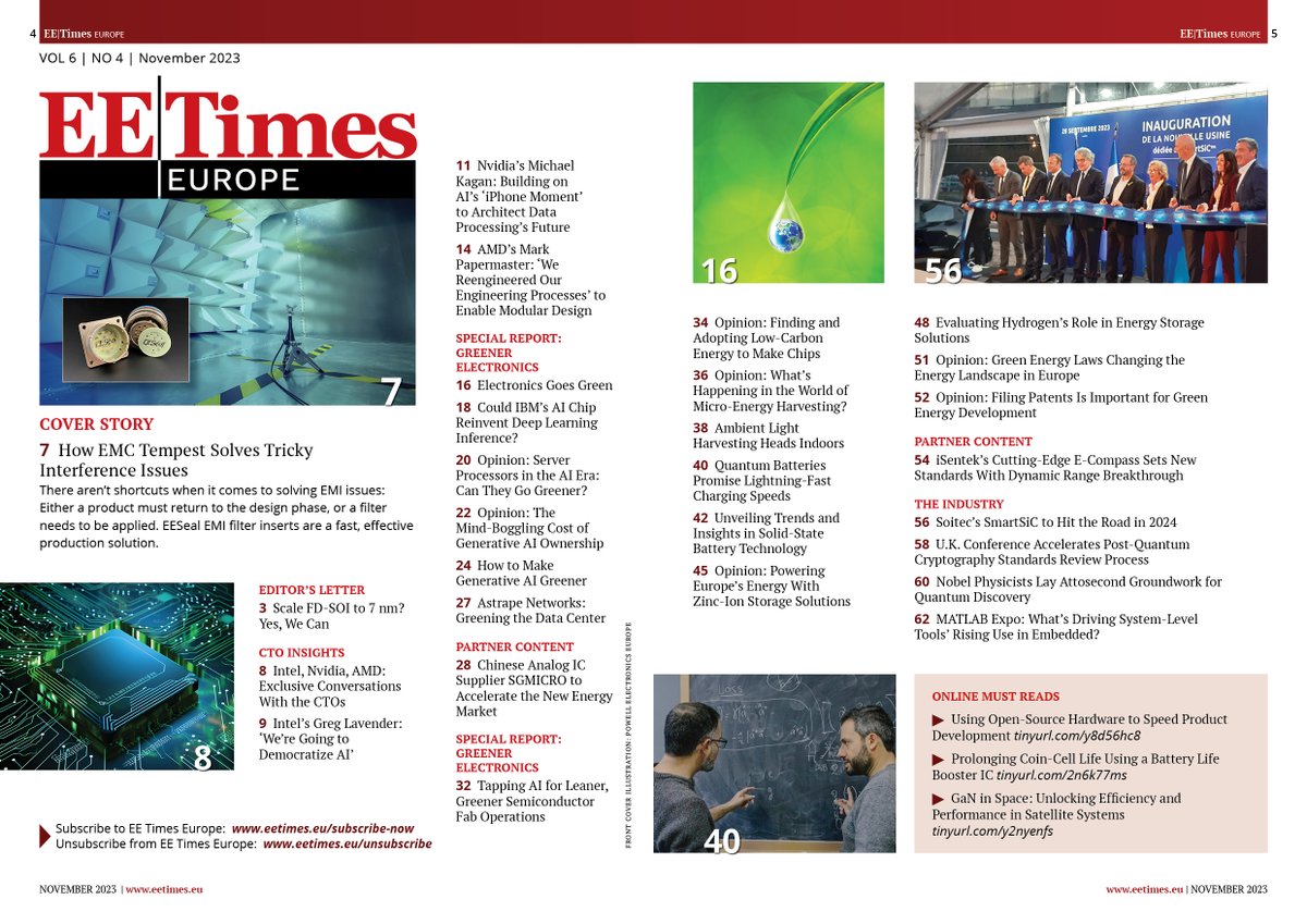 EETimes_EU's tweet photo. If you havenโt already, check out the latest edition of @EETimes_EU Magazine. It's packed with interviews, views from industry experts and event coverage. https://t.co/sA9KHs8XY1
#computing #greenerAI #sustainability #semiconductorindustry #chipmanufacturing https://t.co/18iCTUGQoy