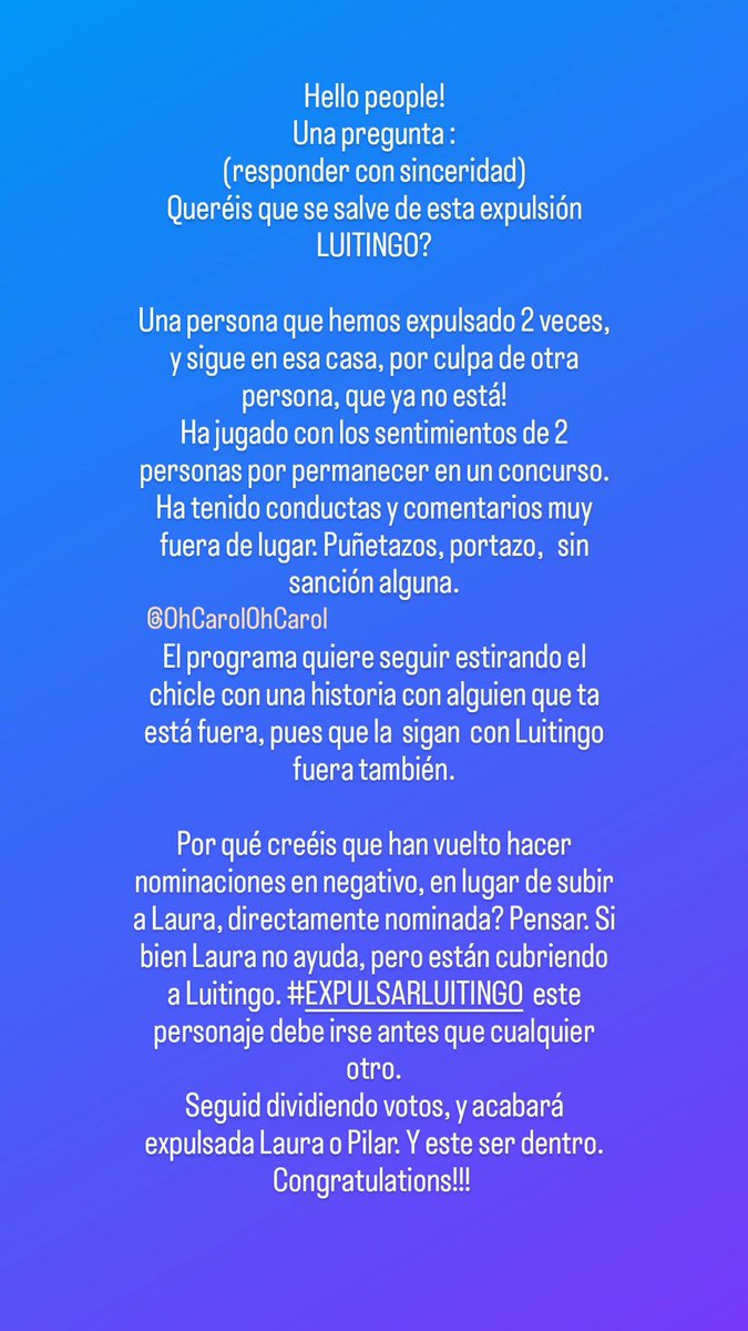 Cindys03836720's tweet image. #GHVIP4D #GHVIPDBT12 #GHVIP3D #GHVIPDBT13  mis votos van para Luitingo no se merece estar ahí!. Prefiero a Pilar mil veces!