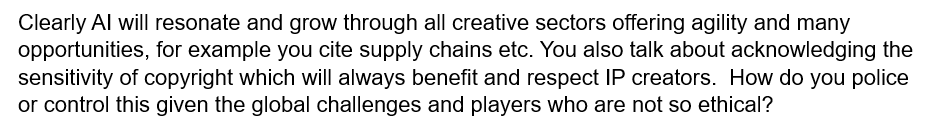 DidsMacdonald's tweet photo. In the second session of #WMFEvents (The Future of the Creative Industries) I  asked Tom Fiddian Head of #AI and #Data at @InnovateUK.... what do you think?
@The_IPO @ACID_tweets https://t.co/qNTuz1OqIs