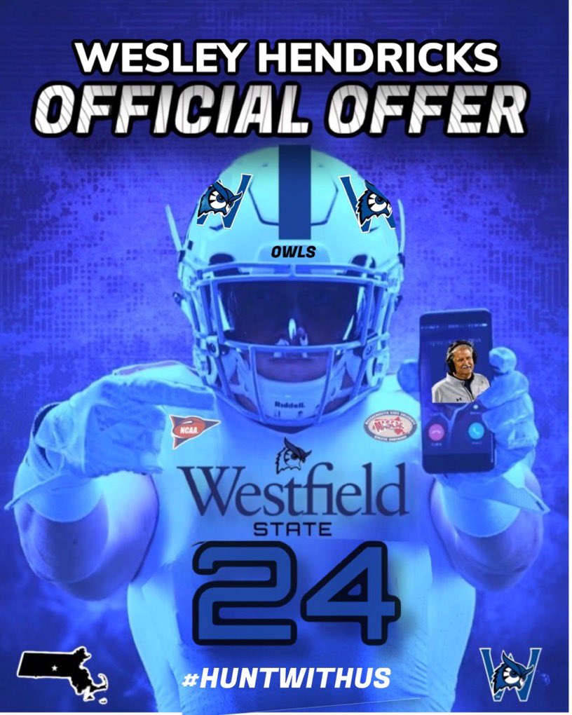 Wesley Hendricks (@wezdagoat15) on Twitter photo Blessed to receive an offer from Westfield state university <a href="/WSUOwlsFootball/">Westfield State Football</a> @CoachKMelanson <a href="/CoachBruceClark/">Bruce Clark</a> Blessed to receive an offer from Westfield state university <a href="/WSUOwlsFootball/">Westfield State Football</a> @CoachKMelanson <a href="/CoachBruceClark/">Bruce Clark</a>