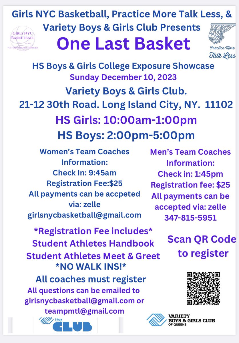 MsMarvaMaria's tweet photo. 5 Days until @girlsnycbball College Exposure Showcase!!  H.S. Athletes (Girls &amp; Boys)/College Coaches have you registered yet?  Scan the QR Code on the flyer. #GetExposedOrStayHidden, #TeamPMTL https://t.co/JmKo3HKDgX